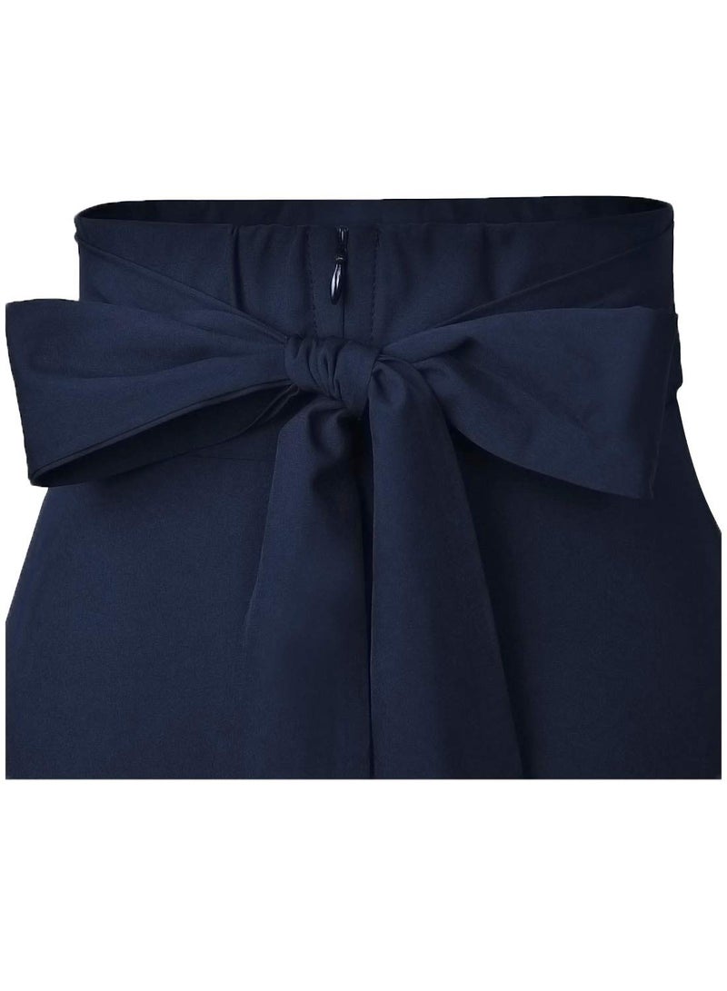 RANPHEE Women's Navy Blue Pleated Skirts Cute High Waist A Line Full Length Novelty Beach Travel Vacation Long Slit Skirt with Pockets XL 1X - Image 4